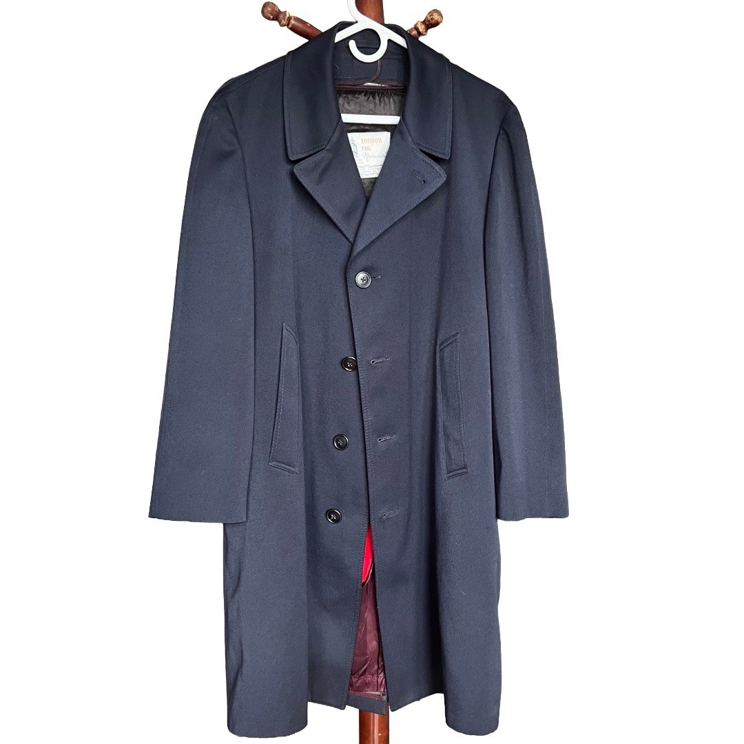 Vintage London Fog Maincoats Trench Coat Mens 40S Navy Blue w/ Zip-out Liner