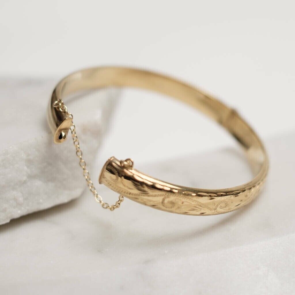 Valentine's Gif Vintage Estate New Style 14k Yellow Gold FN 7.5" Bangle Bracelet