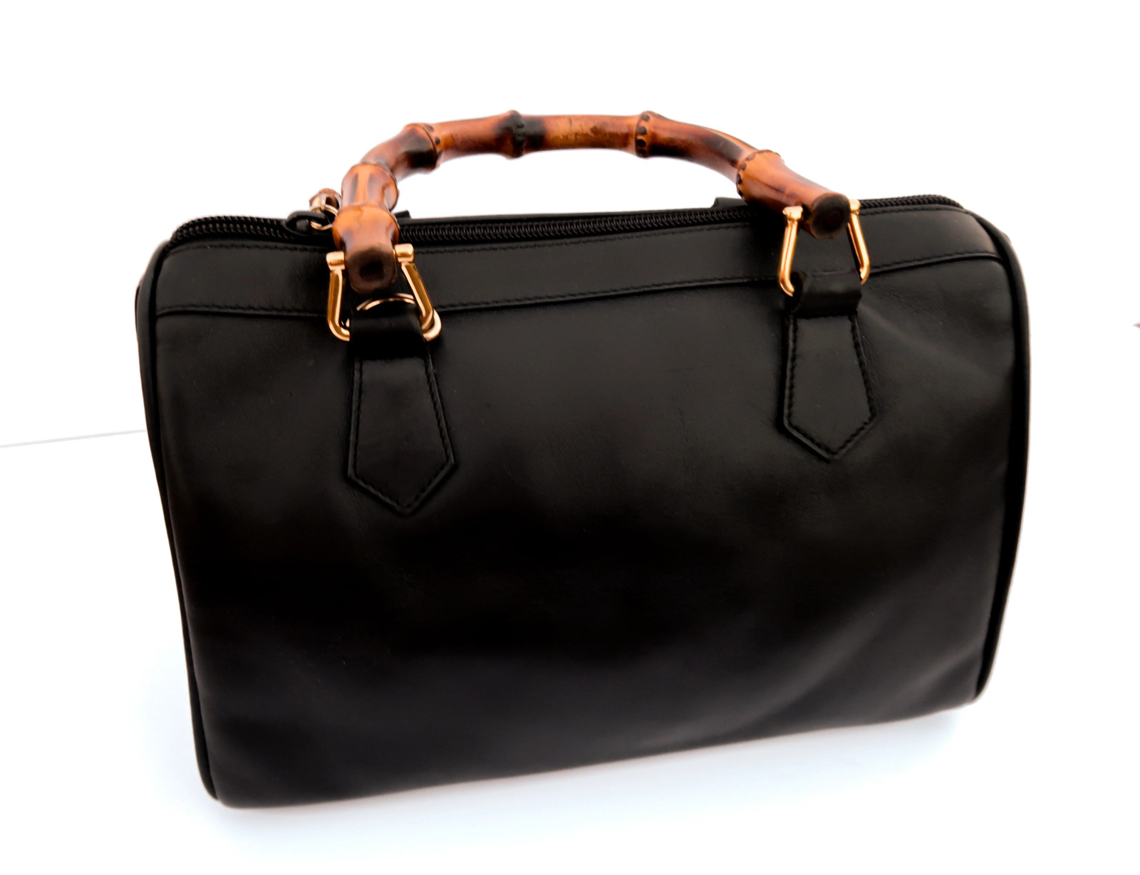 Gucci Vintage Bamboo Leather Boston Bag – Black
