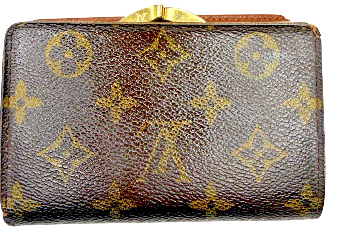 Vintage Louis Vuitton Monogram Canvas Bifold Wallet Kiss Lock Coin Purse Spain