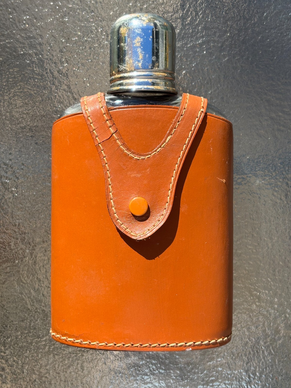 Vintage Glass Hip Flask with Leather Cover