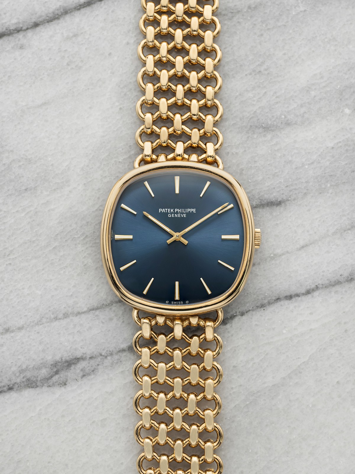 Vintage 1990s Patek Philippe Ellipse 3844 18K YG Blue Sunburst Manual 34mm