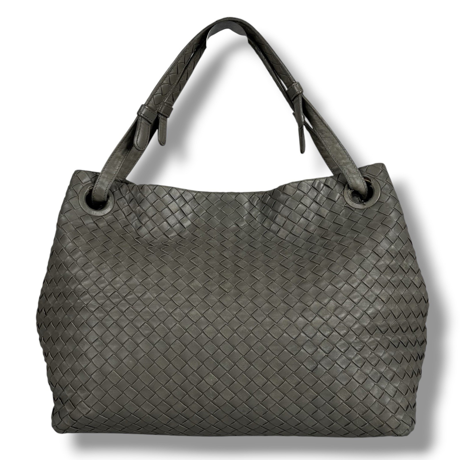 Bottega Veneta Intrecciato Garda Tote Bag Charcoal Gray Leather Vintage y2k
