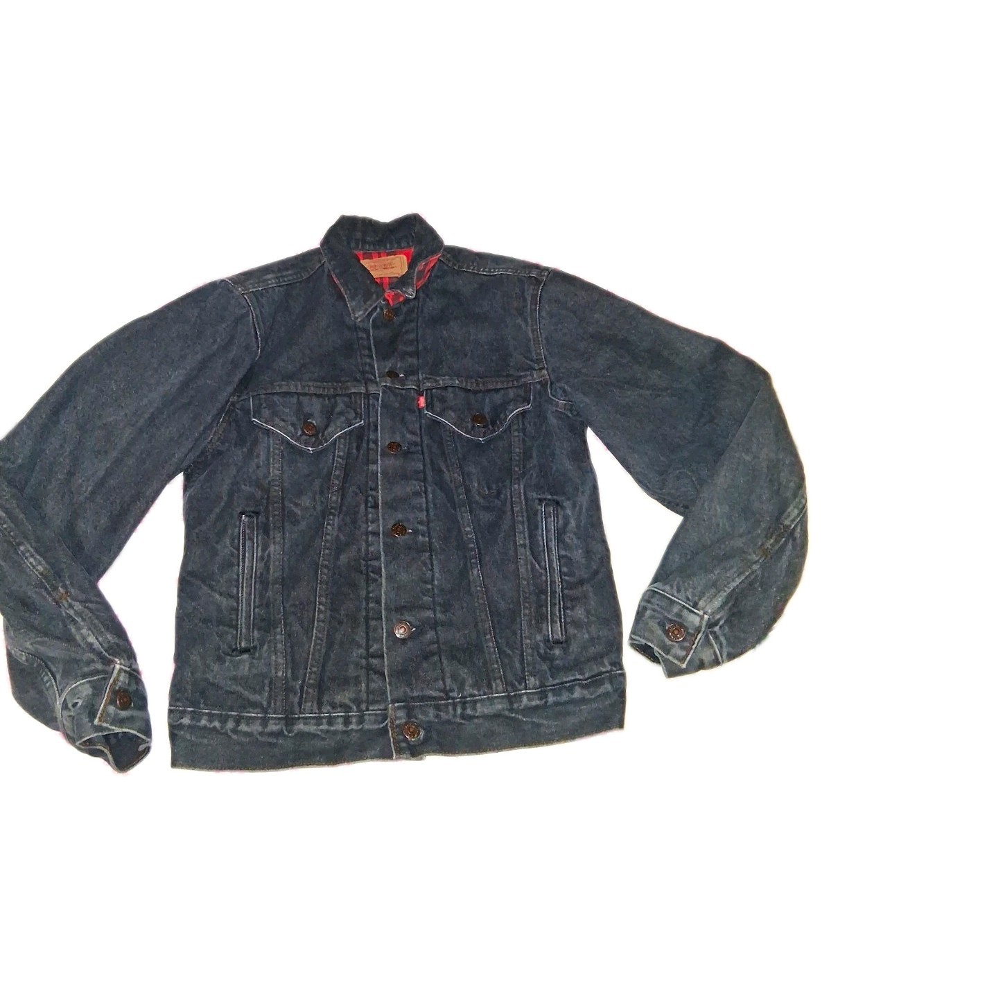 Vintage 80's Levi's Flannel Lined Denim Jean Jacket Sz.small Black 70411 9416