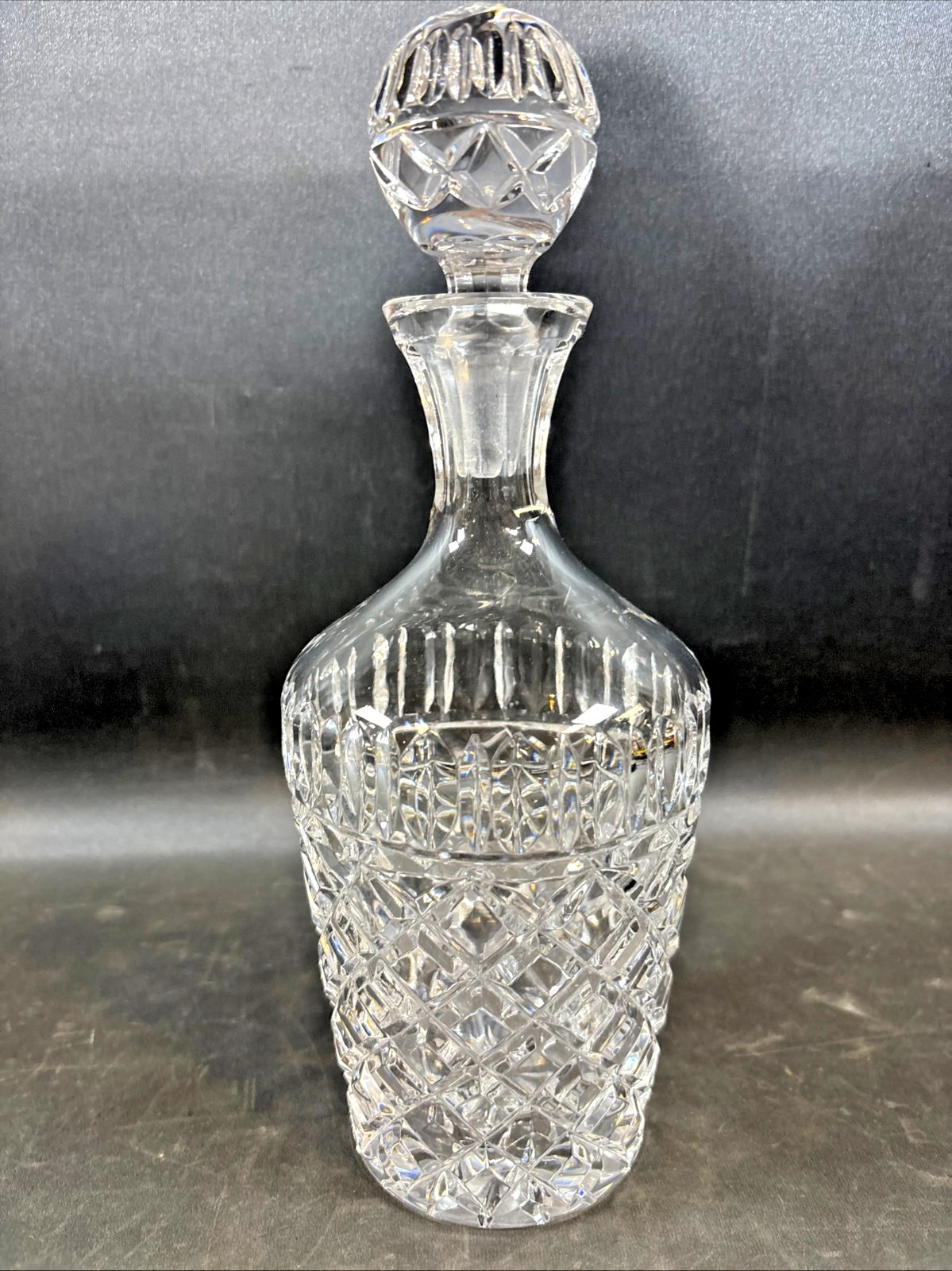 Vintage Crystal Decanter Diamond Thumbprint and Blade 11" W/ Stopper