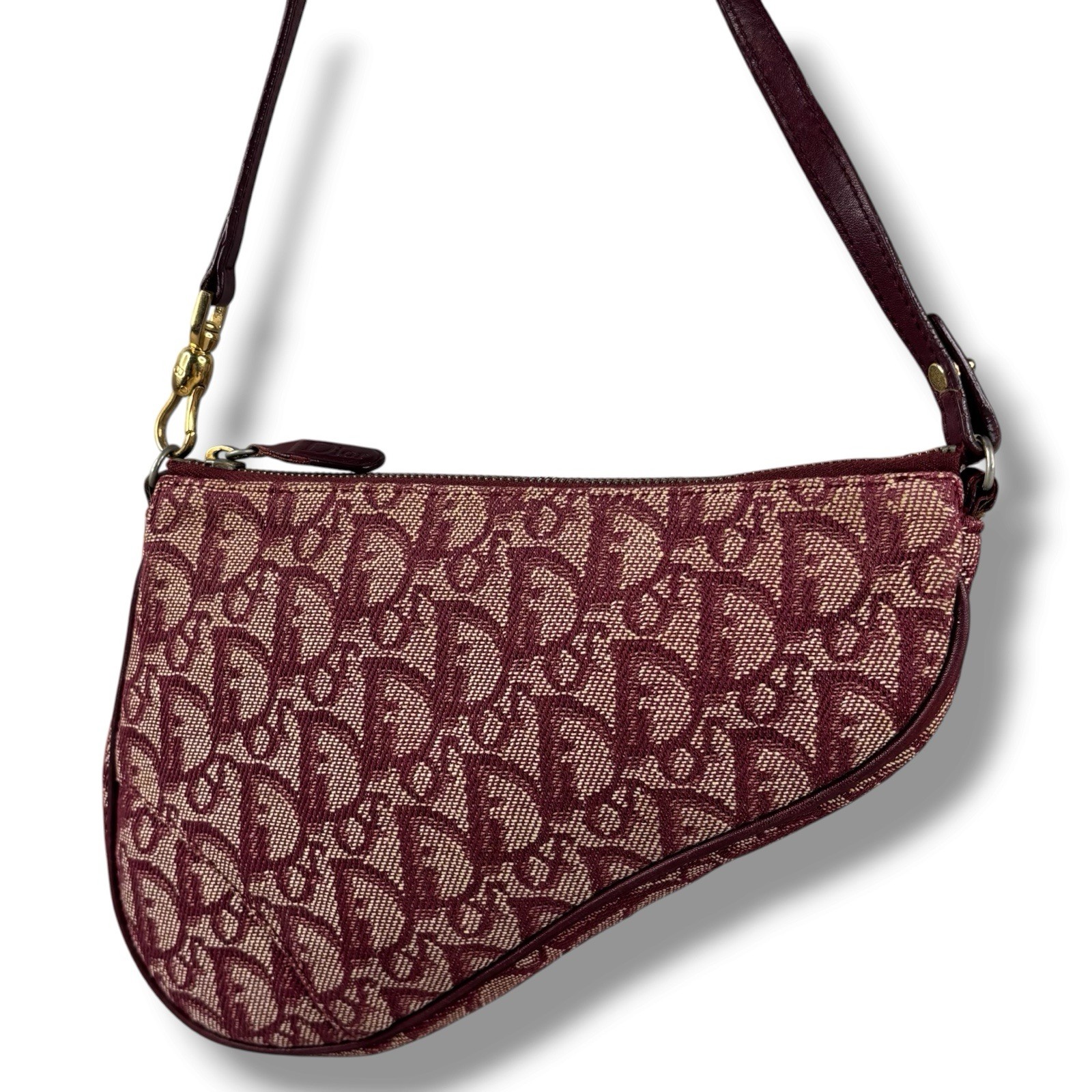 Christian Dior Trotter Saddle Bag Pouch Handbag Canvas Leather Red Vintage y2k
