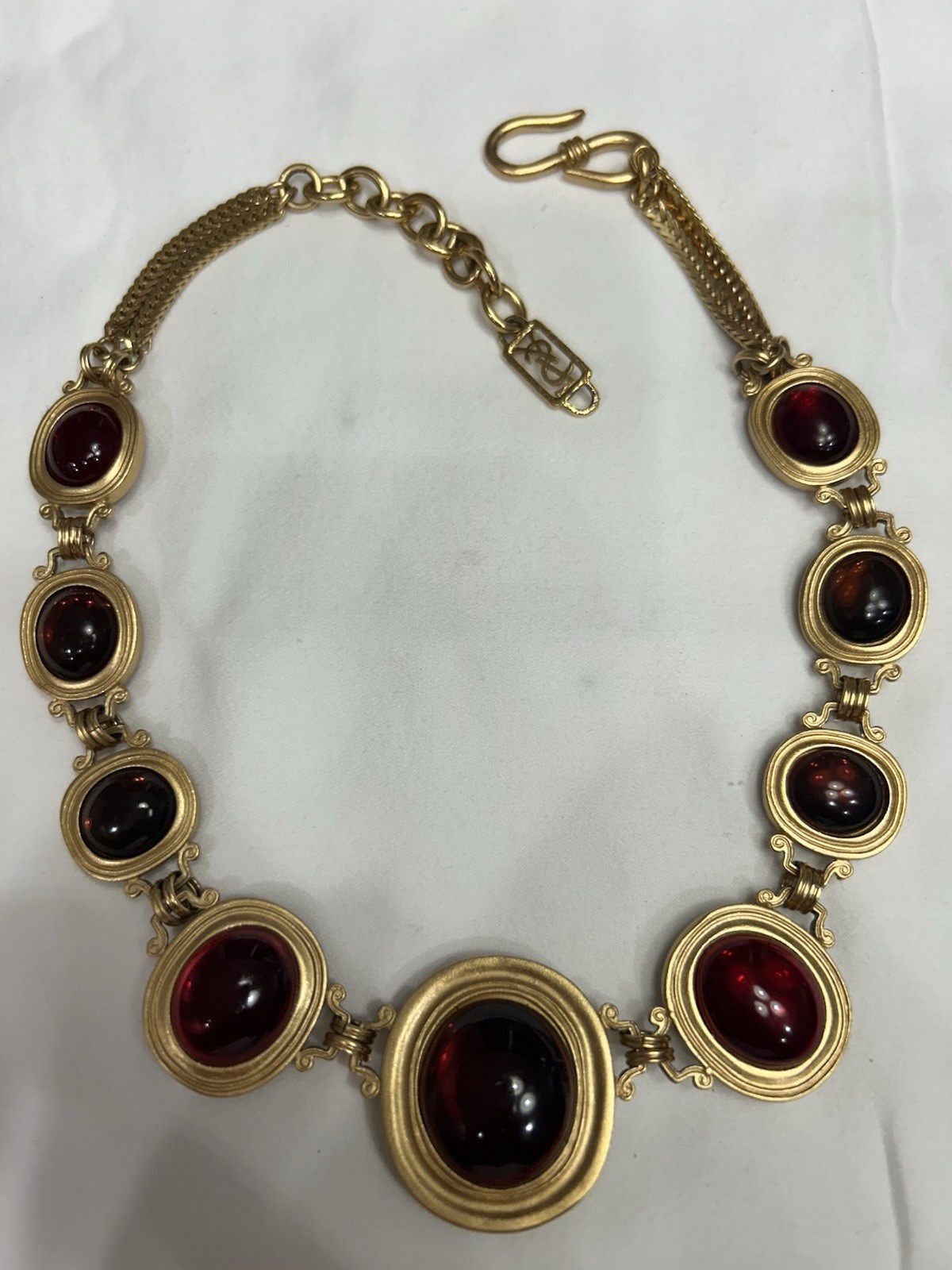 Vintage YSL Yves Saint Laurent Couture Red/Green Cabachon Reversible Necklace