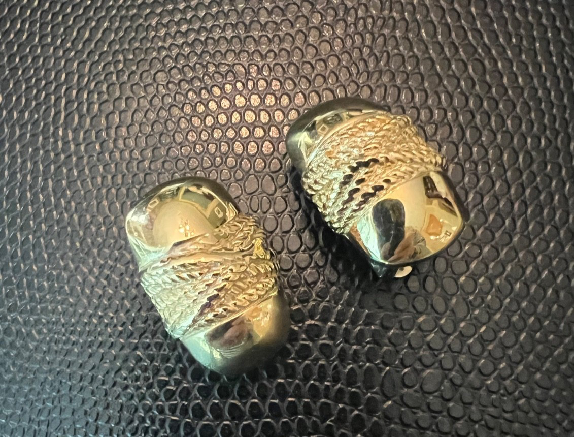 Vintage Givenchy Signed Paris Clip On Earrings Gold Tone Rope Wrapped Dome 80s