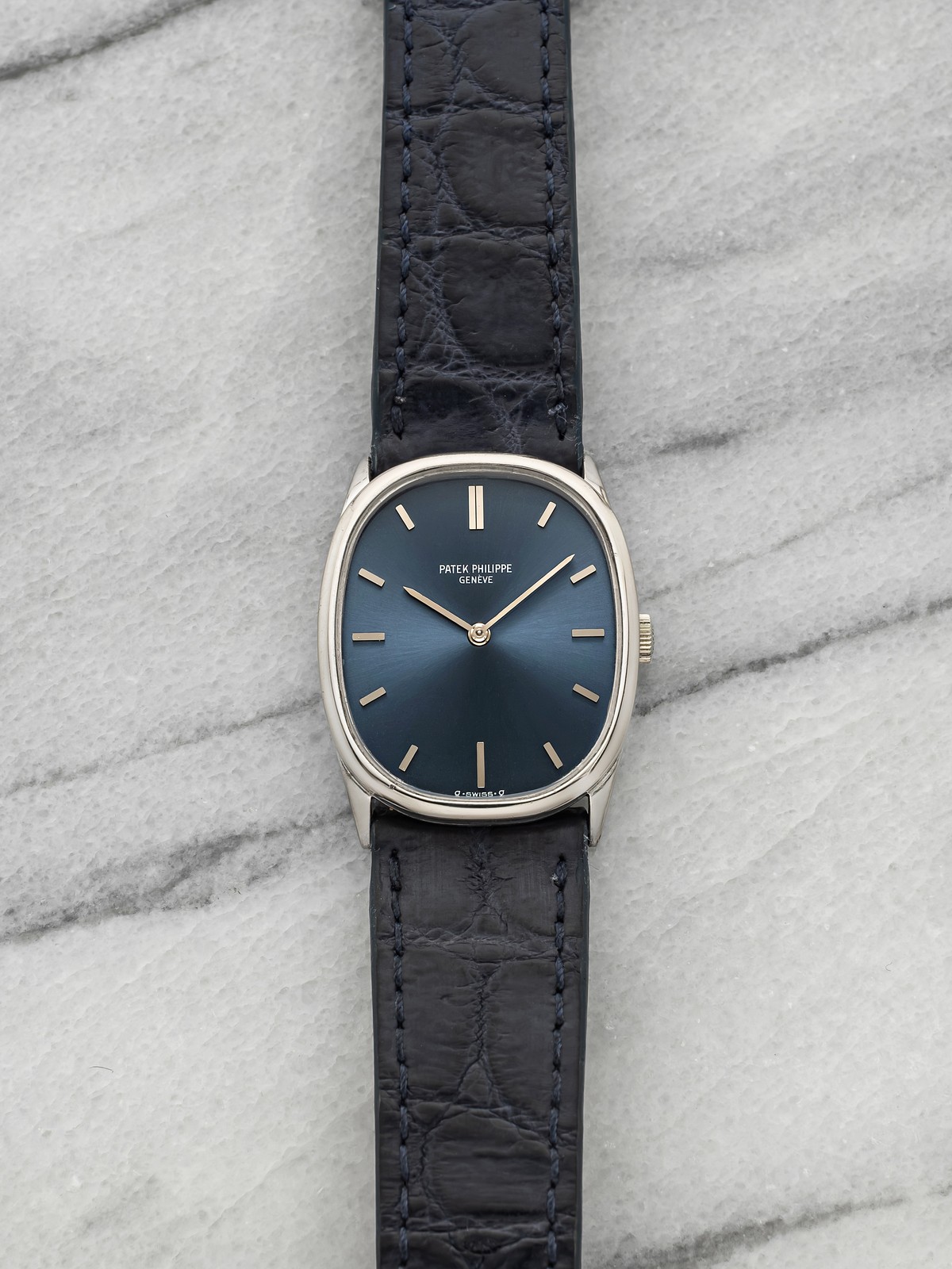 Vintage 1970s Patek Philippe Ellipse 3546 18K WG Blue-Grey Dial Manual 27mm