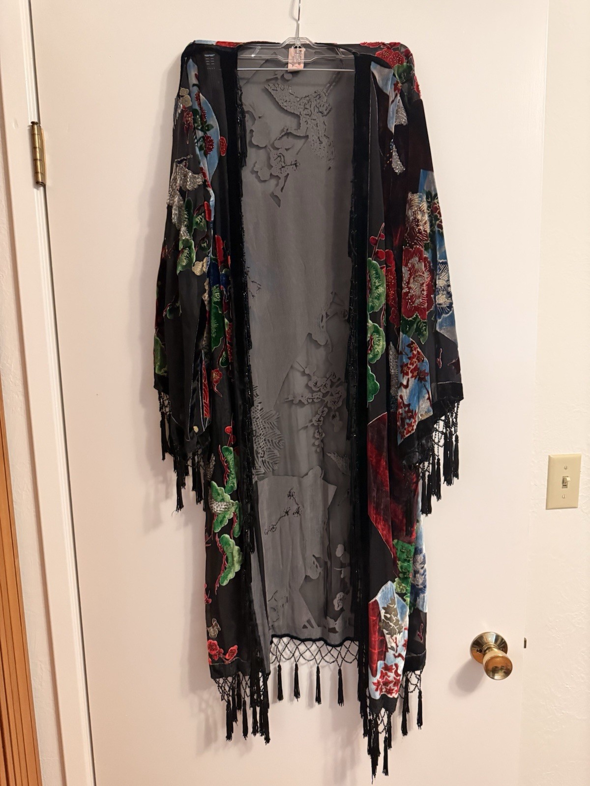 Vintage Rose Velvet and Beaded Silk Kimono Robe One Size