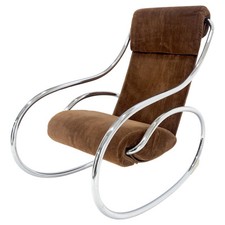 Mid Century Crome Bent Single Piece of Tube Rocking Armchair Bauhaus  1970s MINT