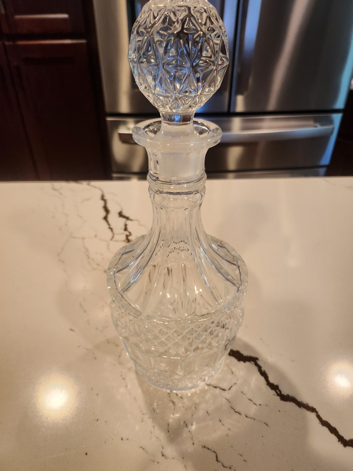 Vintage Crystal Diamond Cut Decanter with lid/stopper 12".