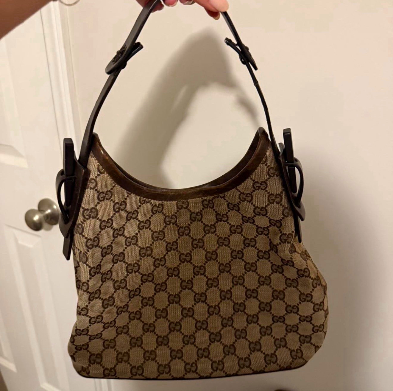 Vintage Gucci GG Monogram Shoulder Bag Beige/Brown - with authentication