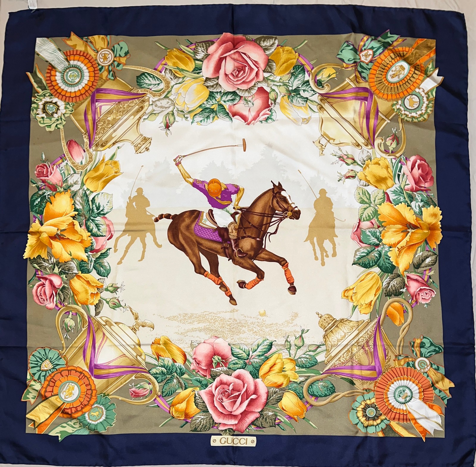 Vintage 90s Gucci Silk Scarf - Polo Theme - NWT Never Worn