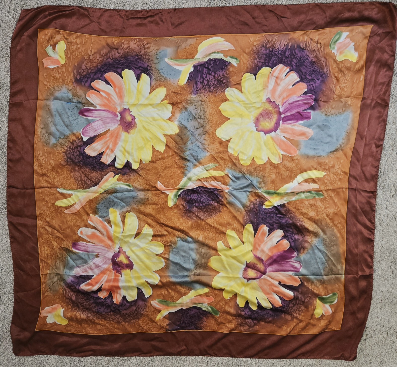 Vintage Floral 100% Silk Scarf 44" Square