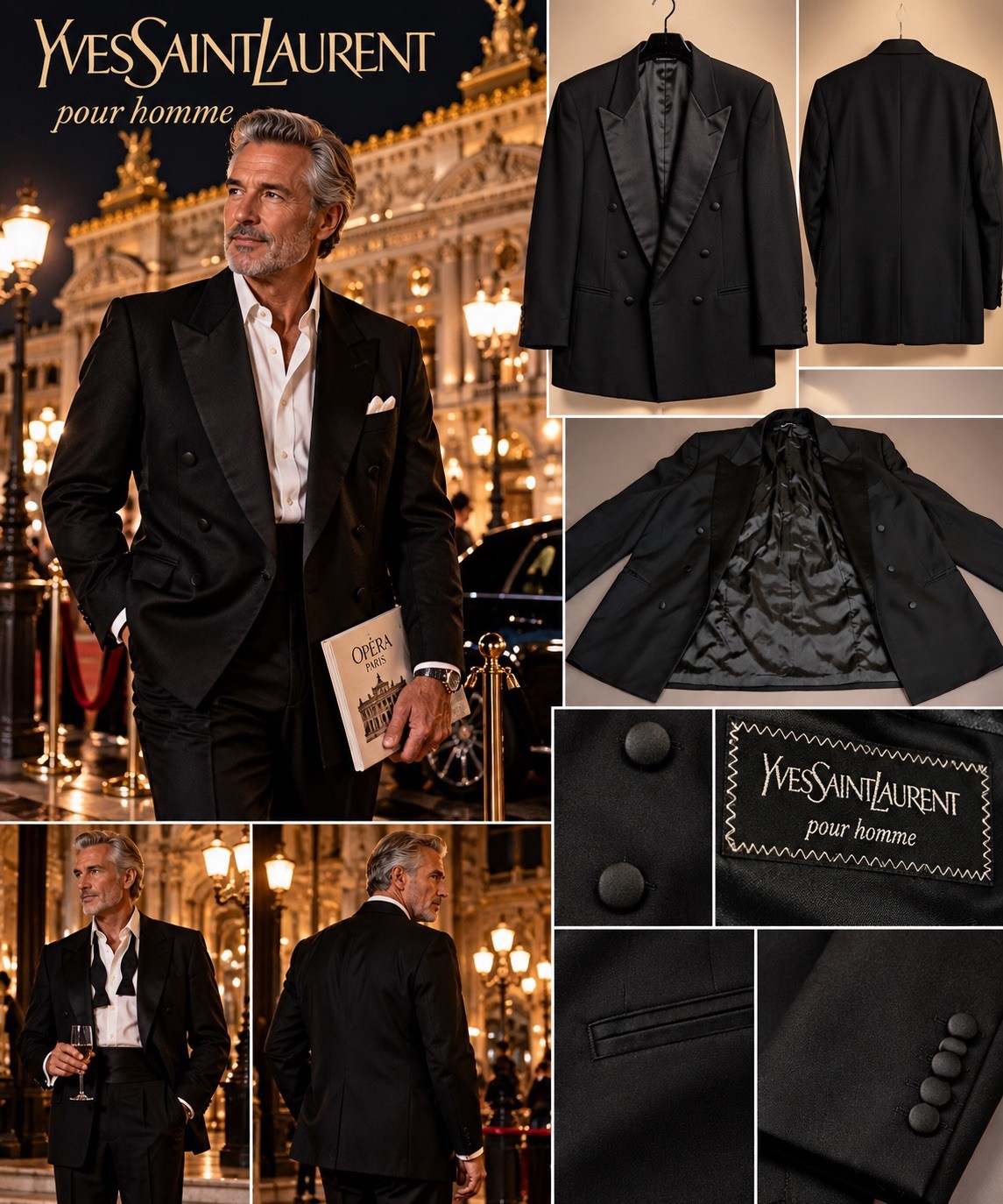 Vintage Yves Saint Laurent Pour Homme Black Double-Breasted Tuxedo / Dinner Jack