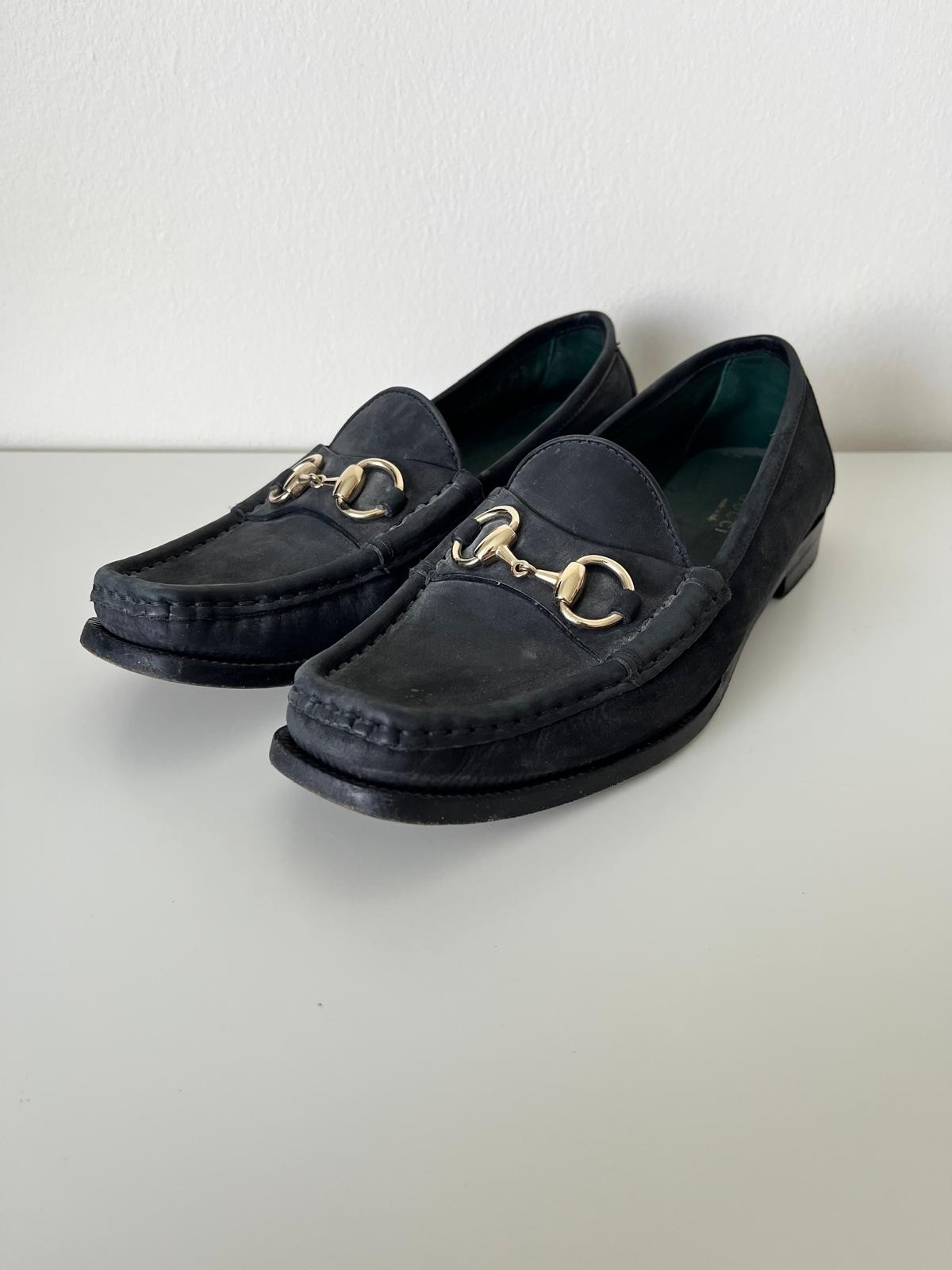 VINTAGE GUCCI Black Leather Horsebit Loafers Gold Hardware Shoes US 7.5