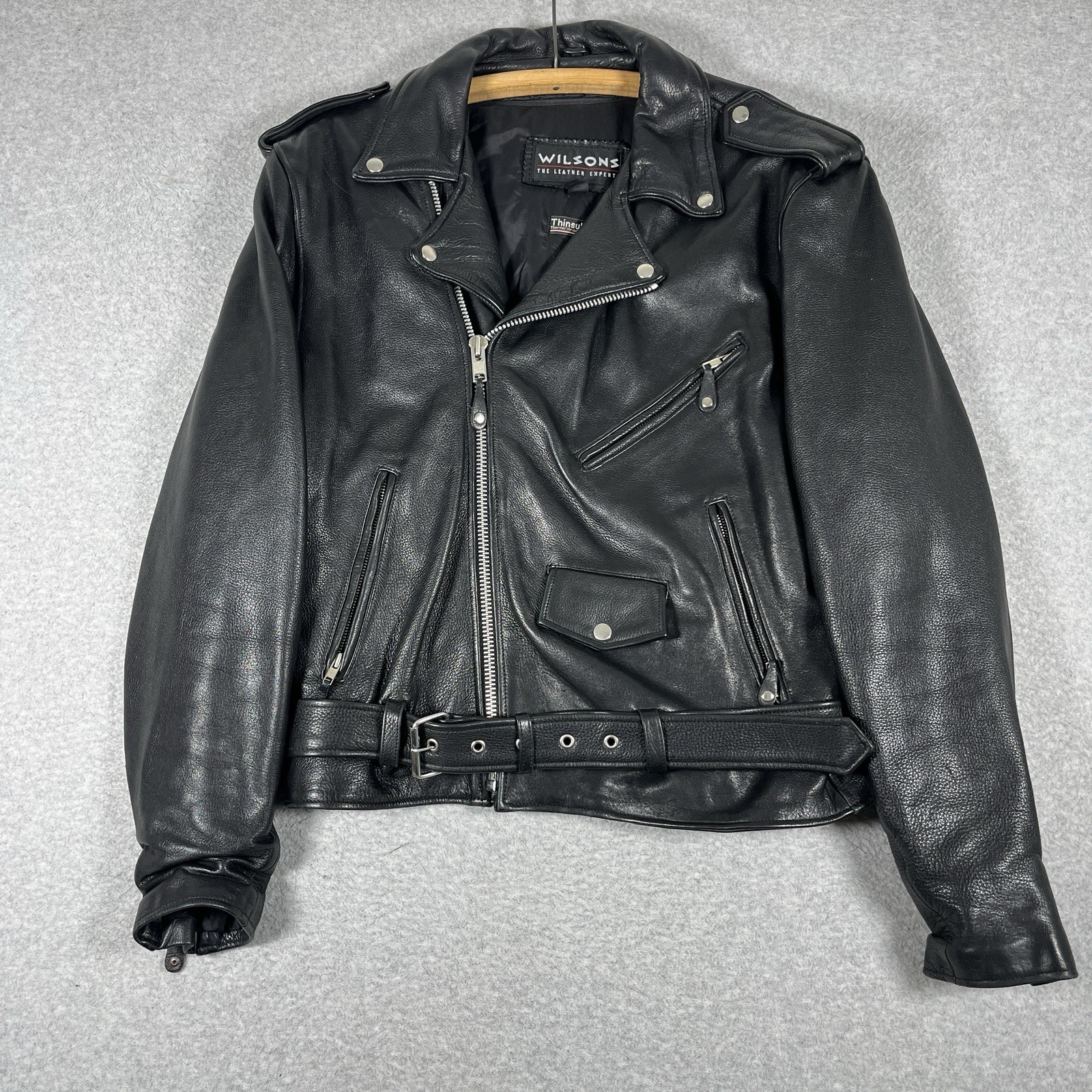 Vintage Wilsons Leather Jacket Mens Large Motorcycle Biker Zip Collared Mint