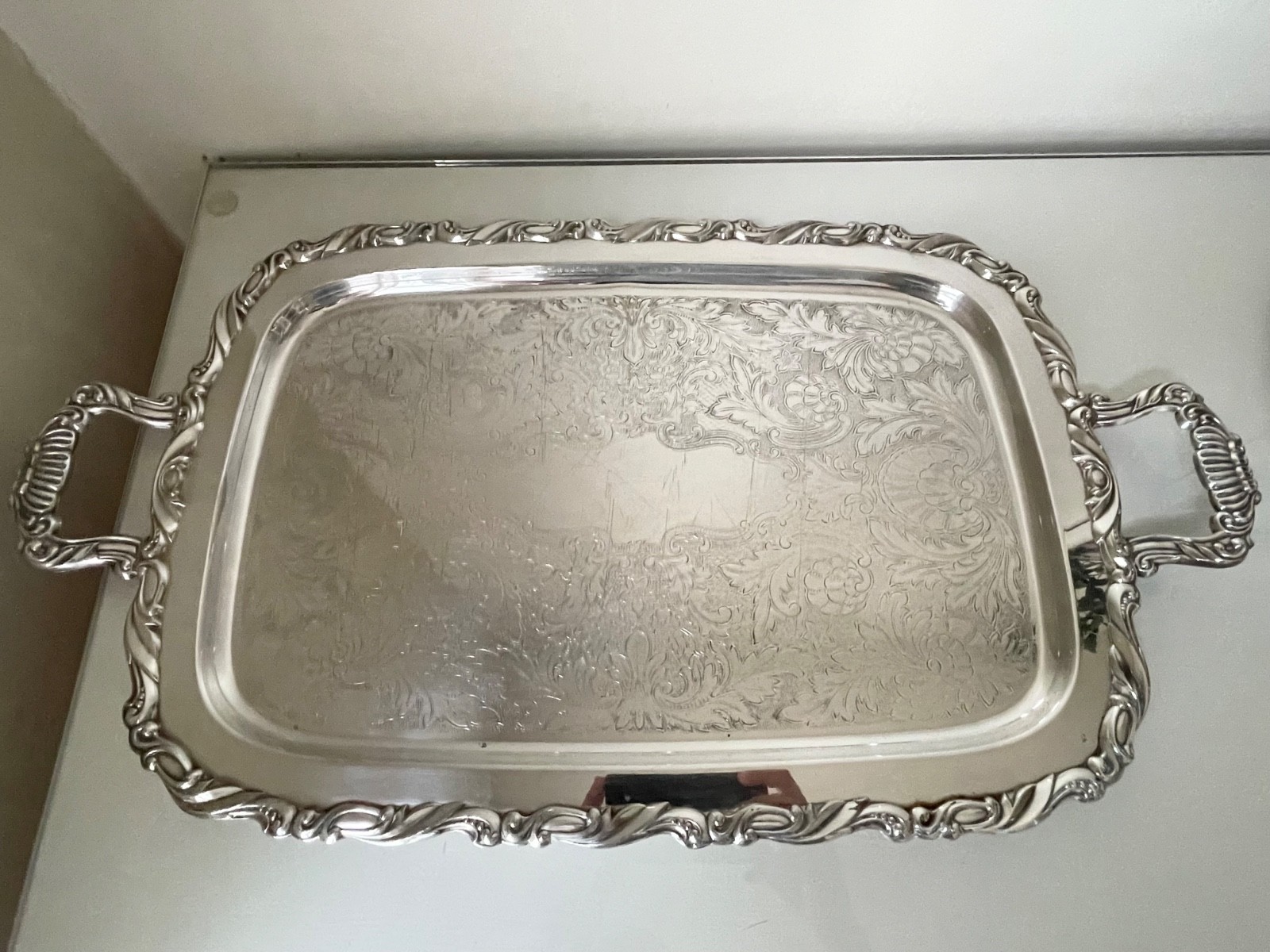 Vintage Silver Plated Leonard Rectangular Serving Tray 24.5” x 14.5”