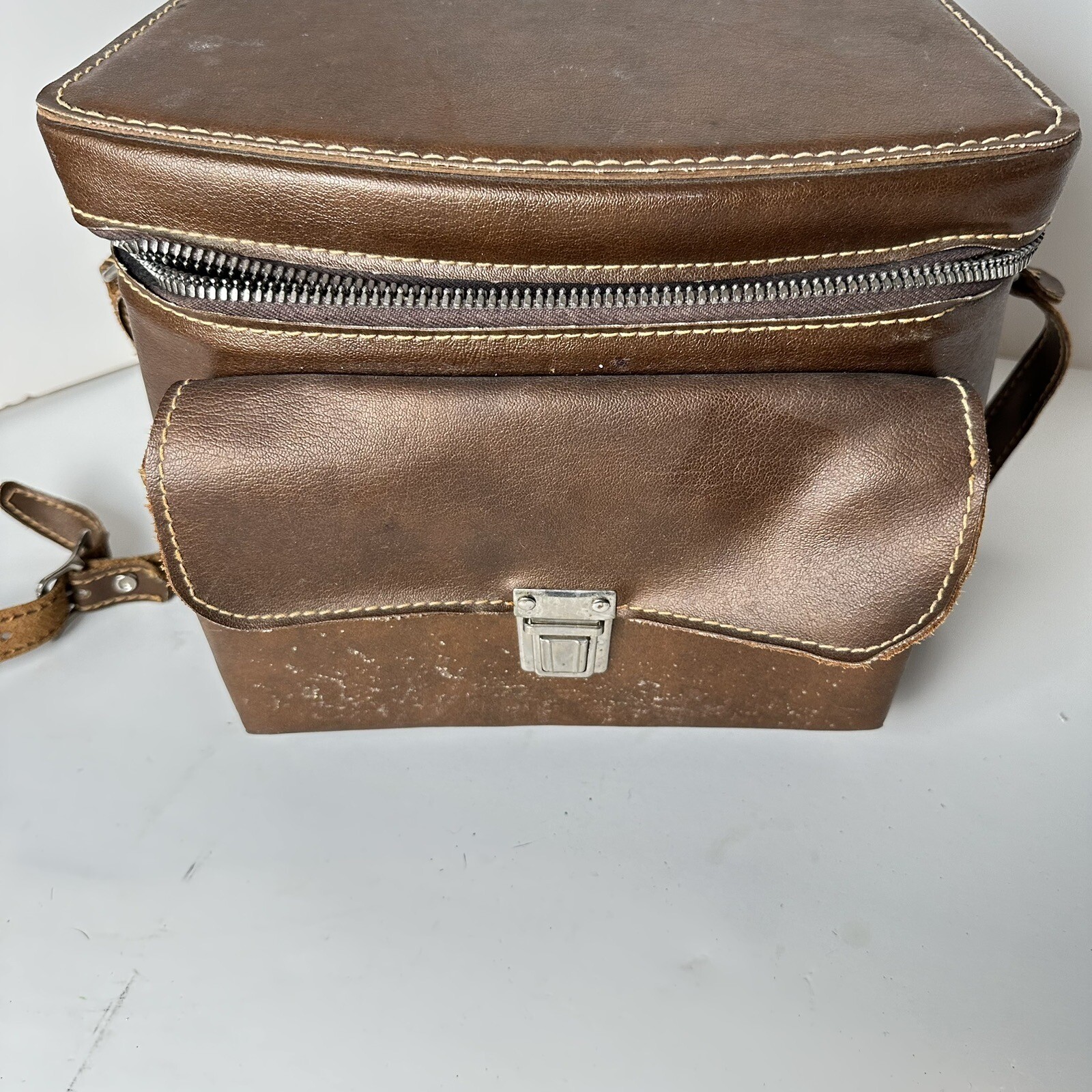 Vintage Leather Camera Case Fishing Bag Storage Carry Travel Brown Retro VTG Old