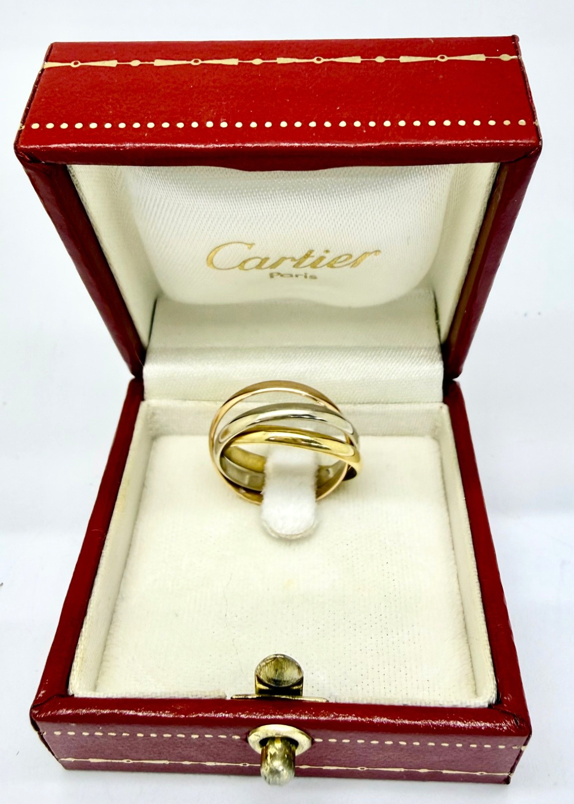 Vintage Les Must de Cartier 18K Gold Trinity Wedding Band Ring BOX Size 6