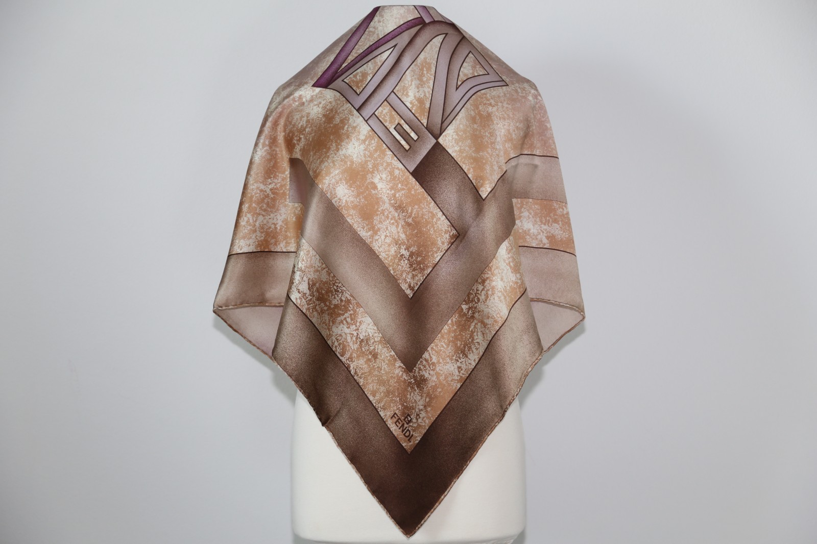 Rare! NWT! Authentic FENDI made in Italy silk scarf vintage brown purple