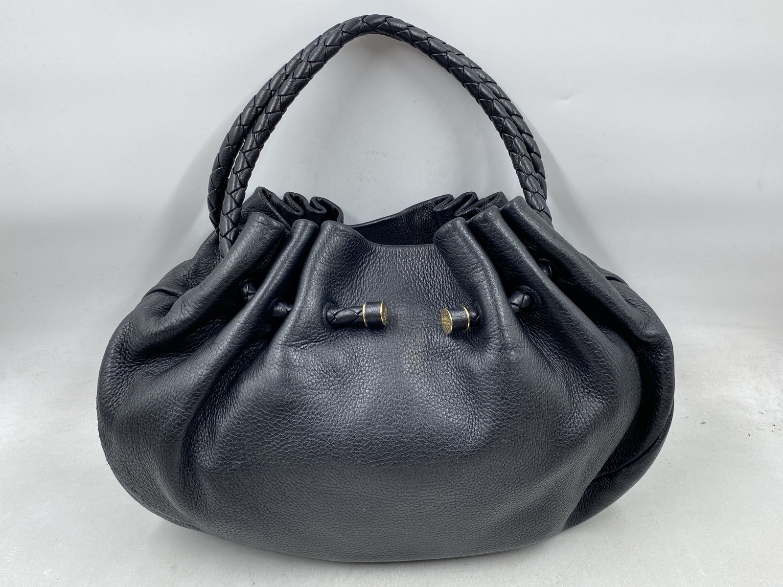 Bottega Veneta Black Pebbled Leather Slouchy Hobo Shoulder Bag Braided Handle