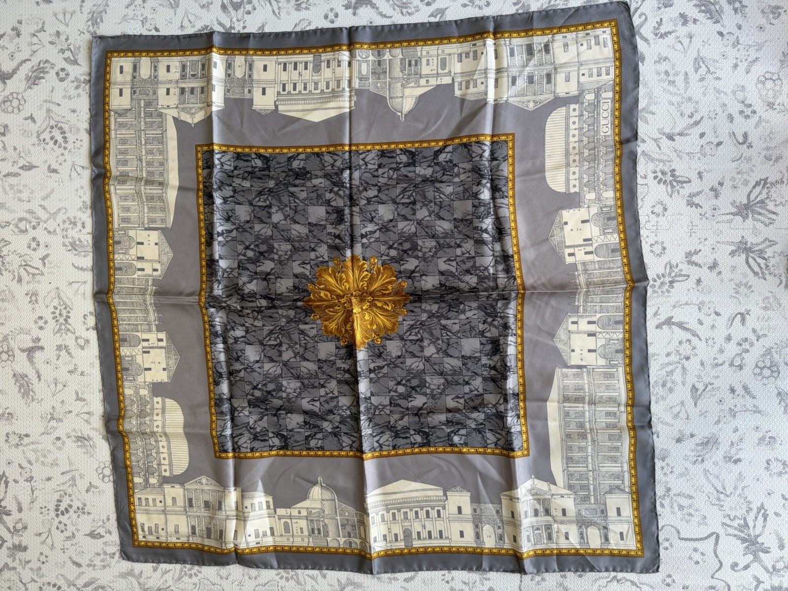 Vintage Gucci Silk Scarf With City Motif