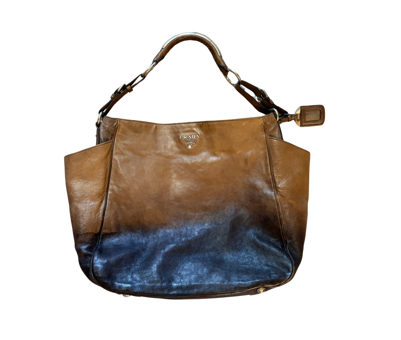 Prada Vintage 2007 Archival Sfumato Ombre Glace Leather Shoulder Bag Hobo Silver