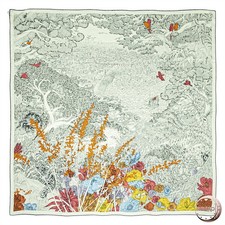 HERMES Scarf Carre Geant Retour a la Nature White Multicolor Cashmere Silk Box