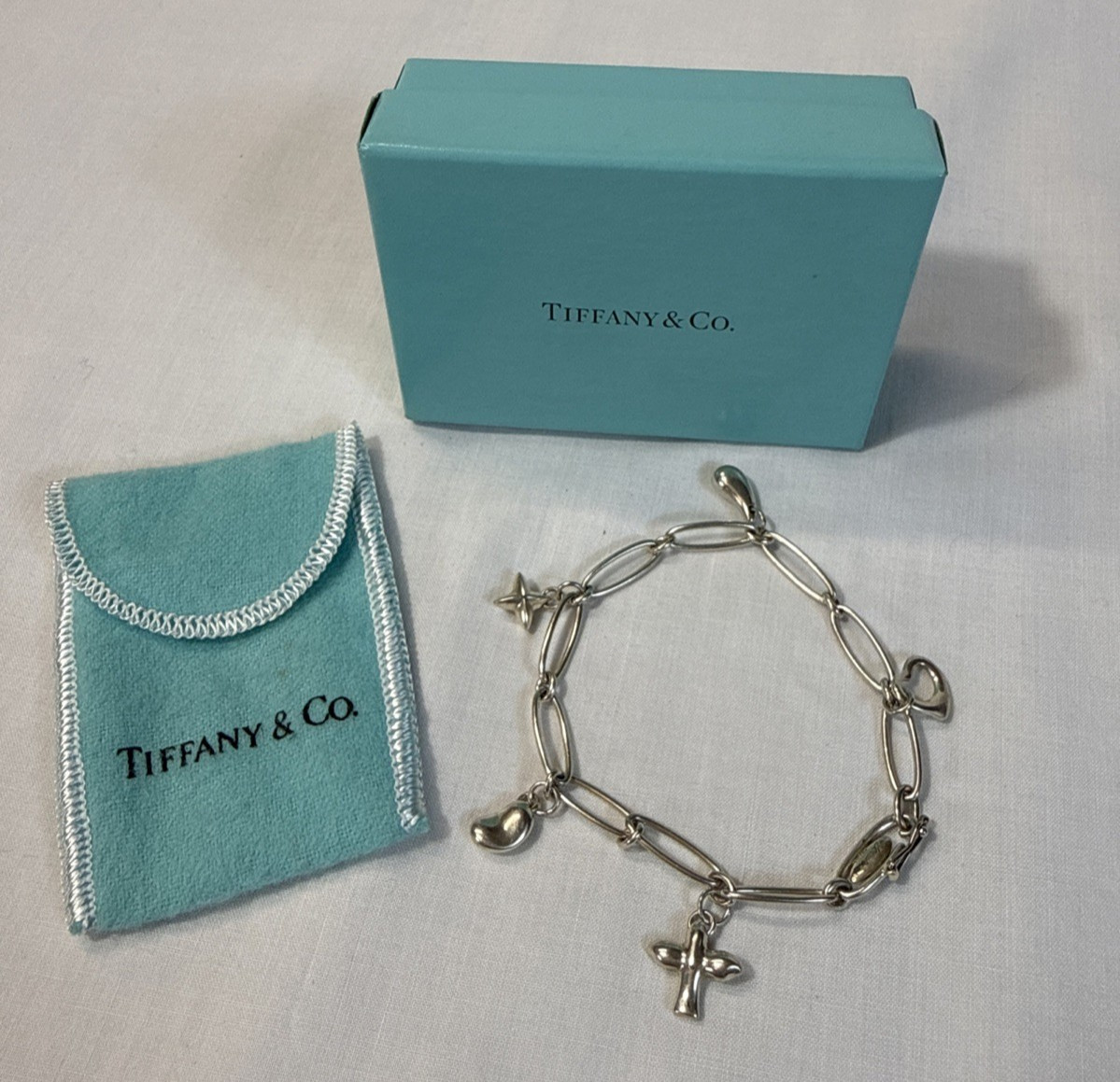 💥Tiffany & Co. / Elsa Peretti STERLING SILVER CHARM BRACELET 7.5" vintage💥
