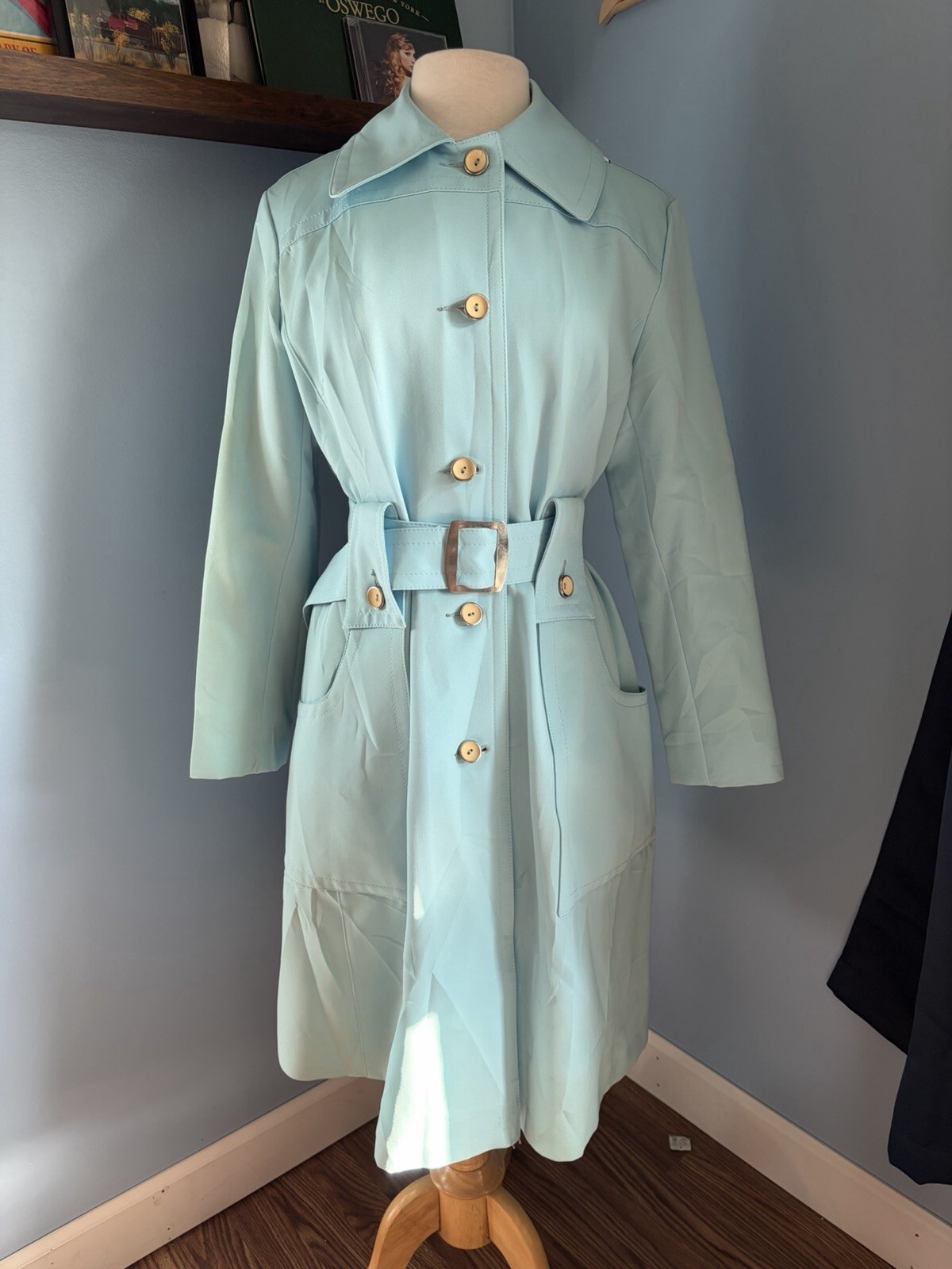 Vintage Forecaster of Boston Light Blue Belted Trench Coat - Audrey Hepburn