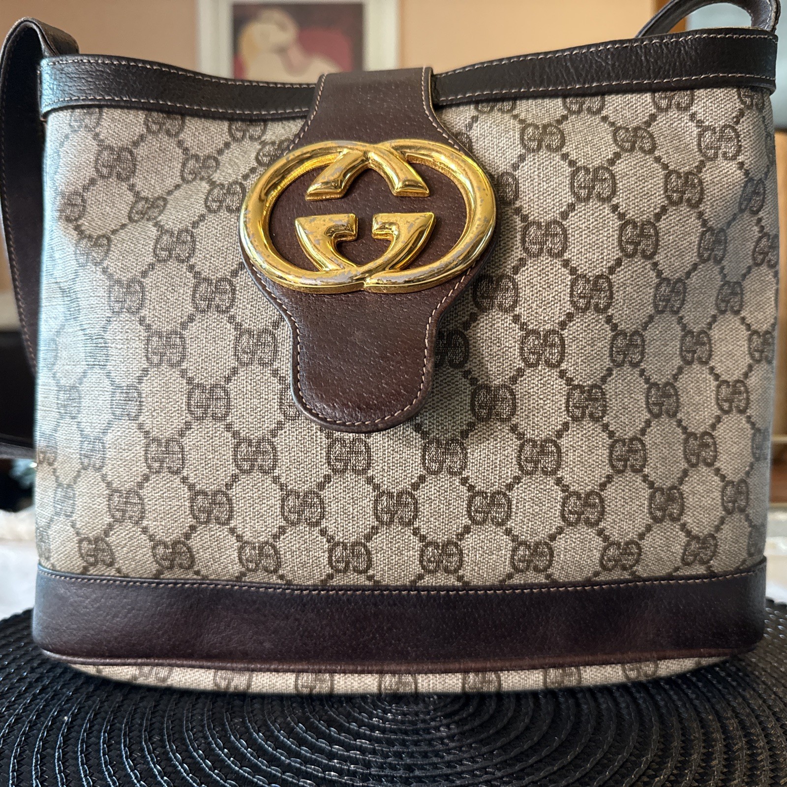 Vintage Gucci GG Monogram Shoulder Bag – Brown Leather – Gold Interlocking G