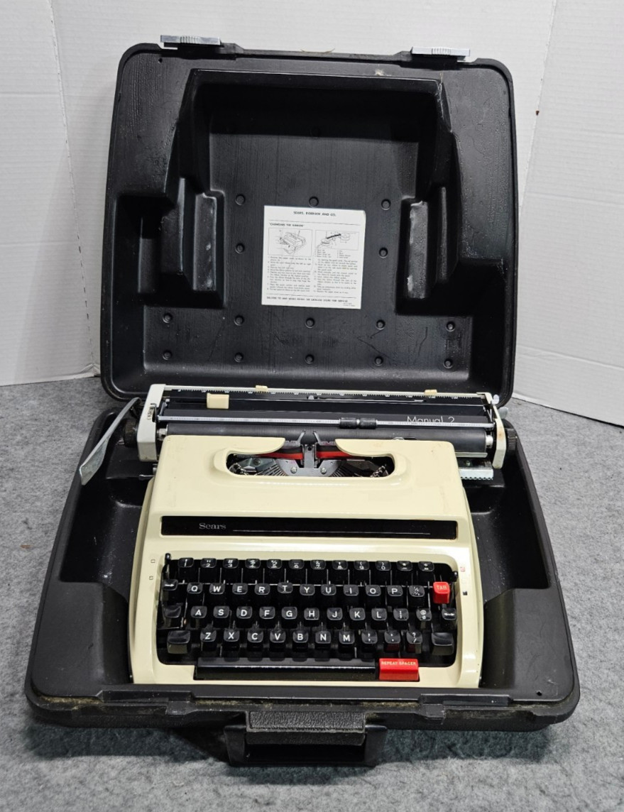 Sears Manual 2 vintage hard case portable typewriter in carrying case