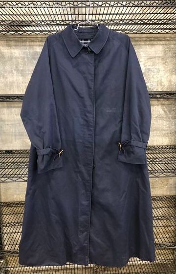 Vintage 90s Burberry Women's Navy Blue Trench Coat England Sz XL COA