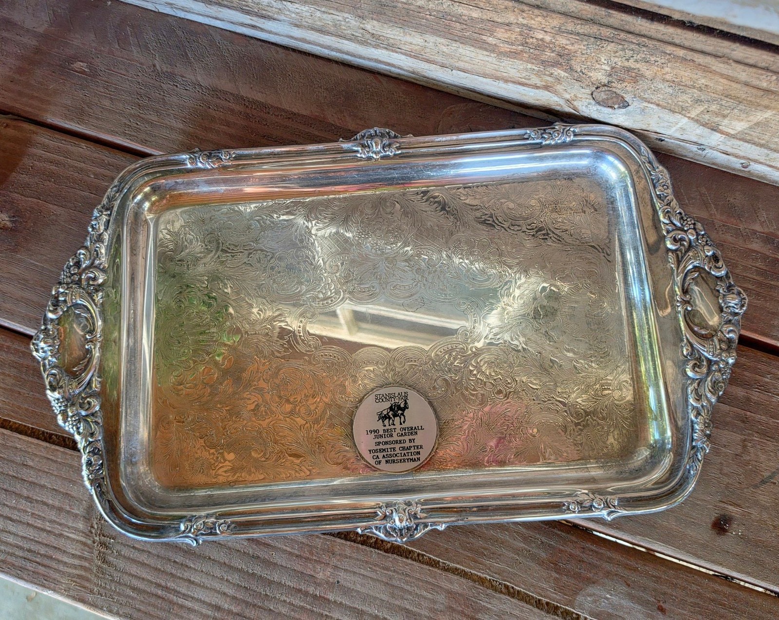 Vintage Silver Plated Ornate Serving Tray With Handles