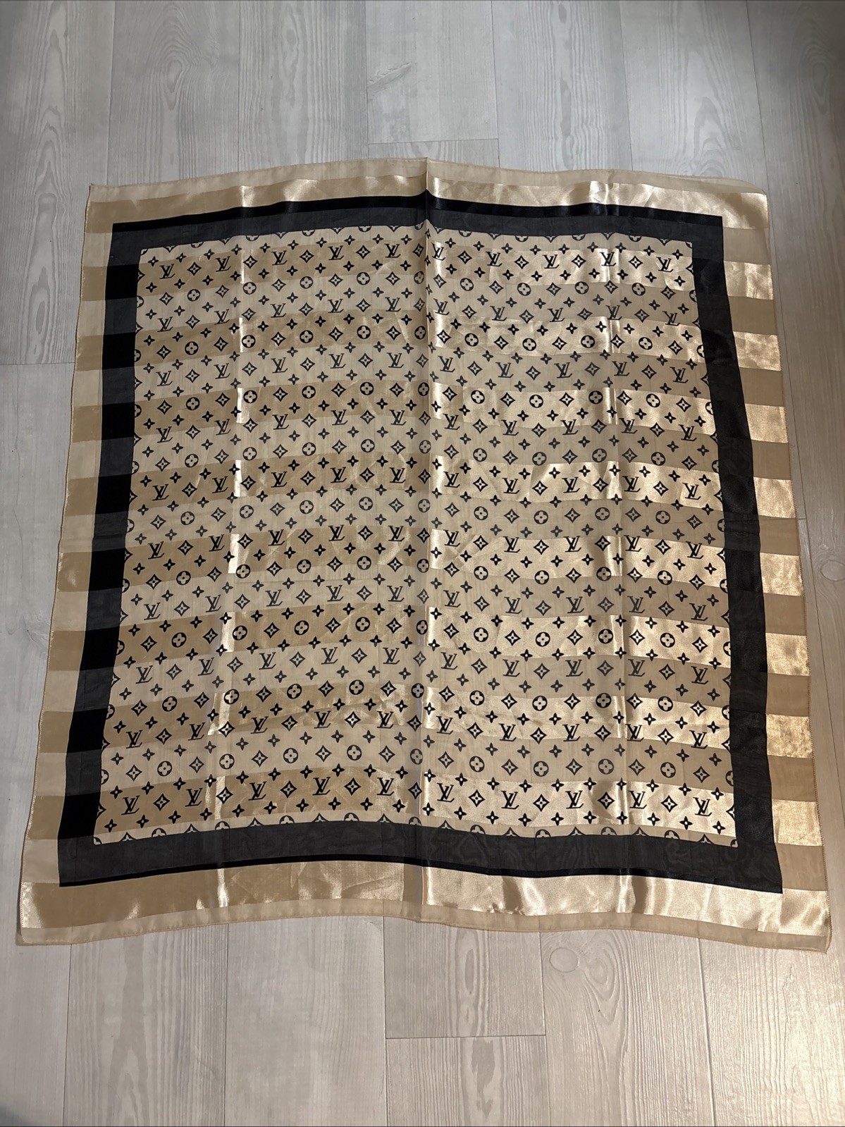 Louis Vuitton Monogram Silk Scarf 38”x 40.5” Thick Stripe Sheer LARGE Wrap VTG
