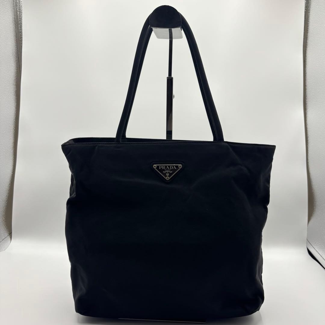 PRADA Nylon Tote Bag Black Triangle Logo White Tag Vintage Japan