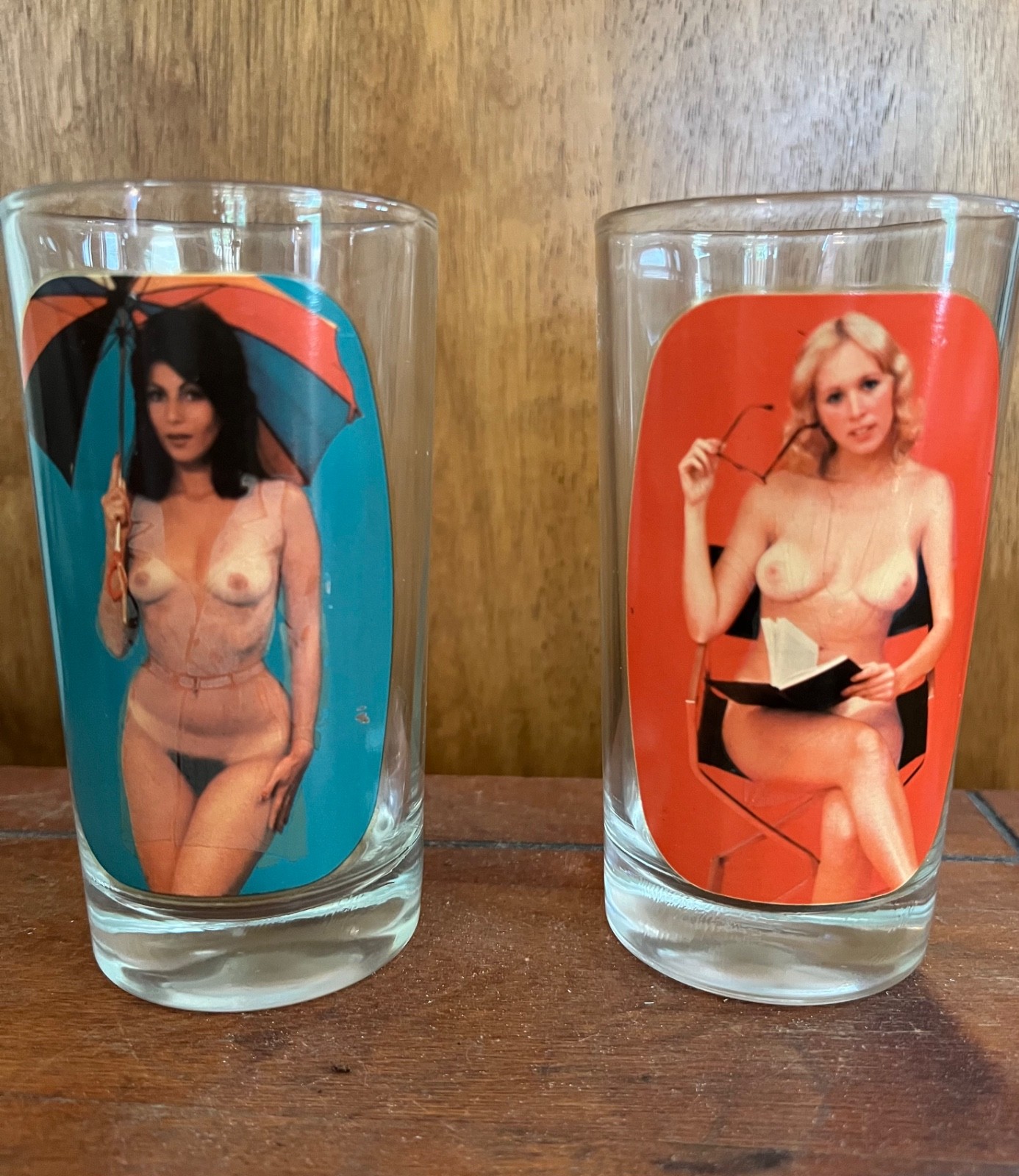 Vintage Set of 2 Cocktail Glasses Nude Women