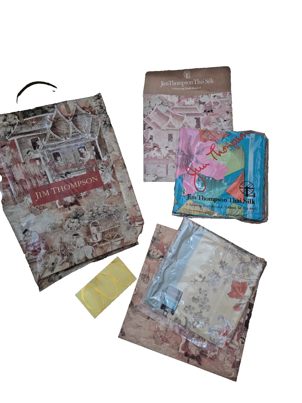 Jim Thompson Thai Silk Lot Sealed Scarves + Shop Bag Bangkok Vintage