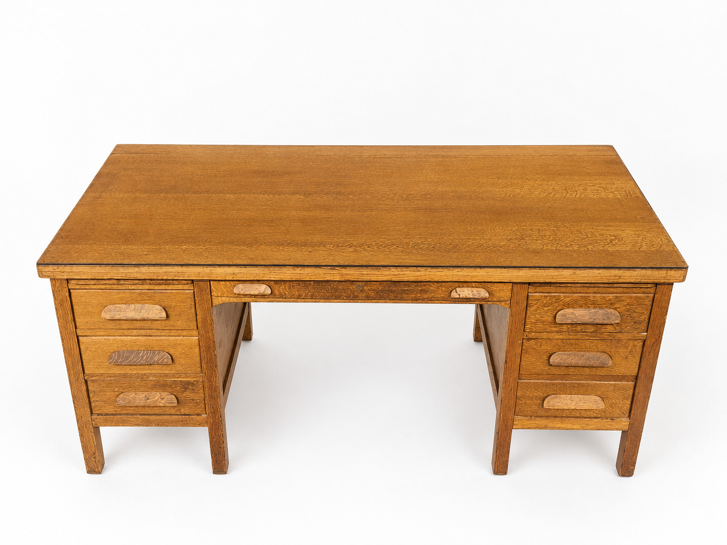 Antique Oak Executive Desk Tiger Oak Wood Pedestal Writing Desk Vintage Office
