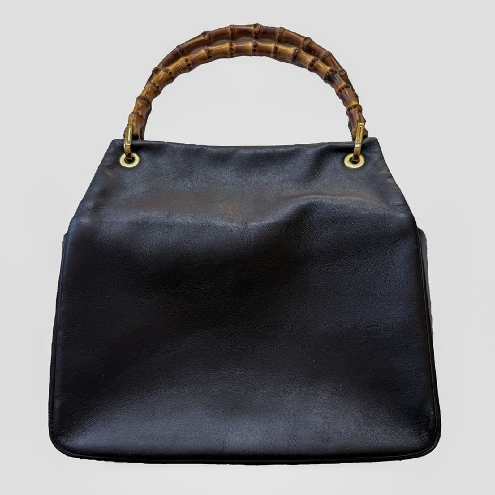 Vintage Gucci Bamboo Top Handle Bag Authentic – Black Leather, Peeling Interior