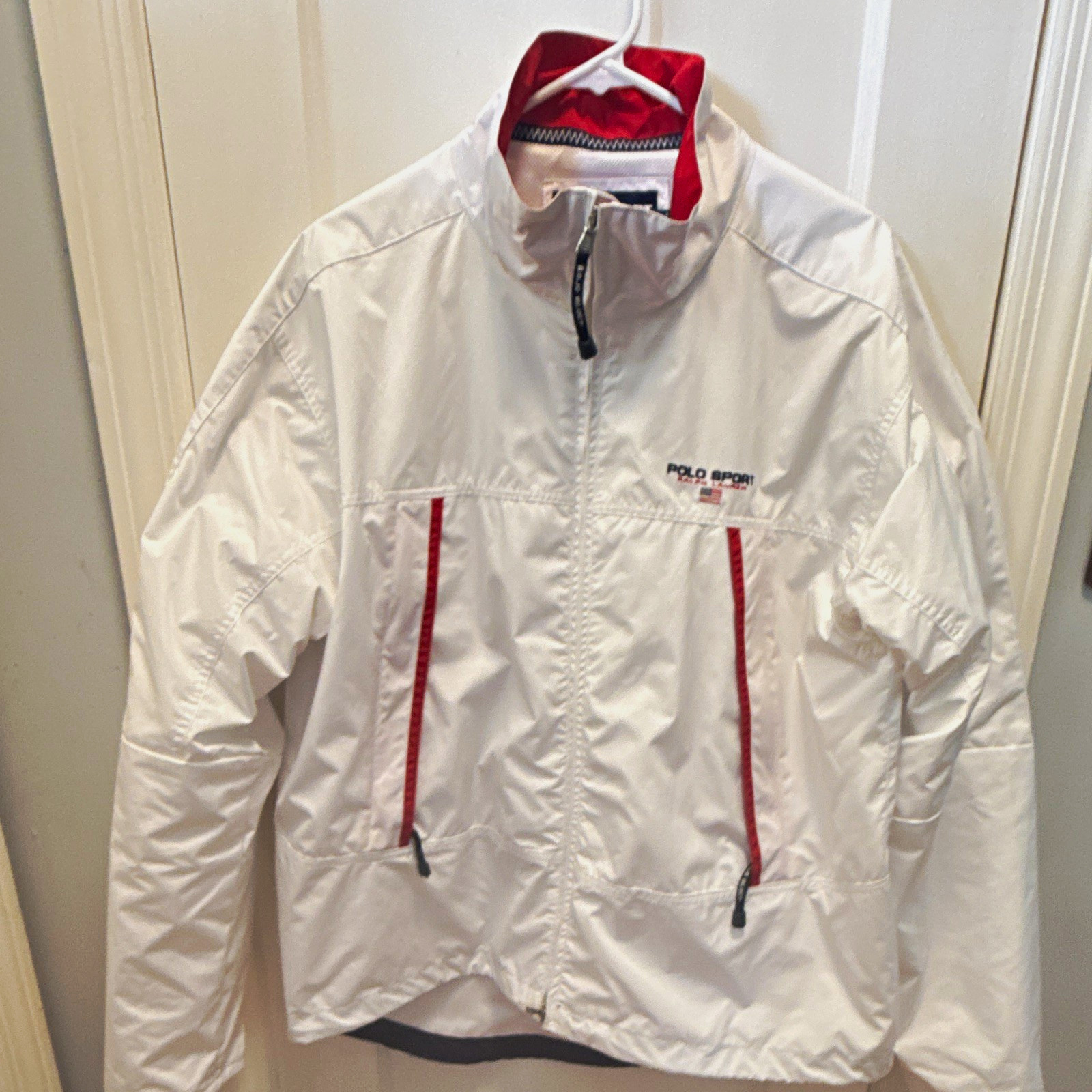 Polo Sport Ralph Lauren Men's White/Red Windbreaker Jacket XL Full Zip USA
