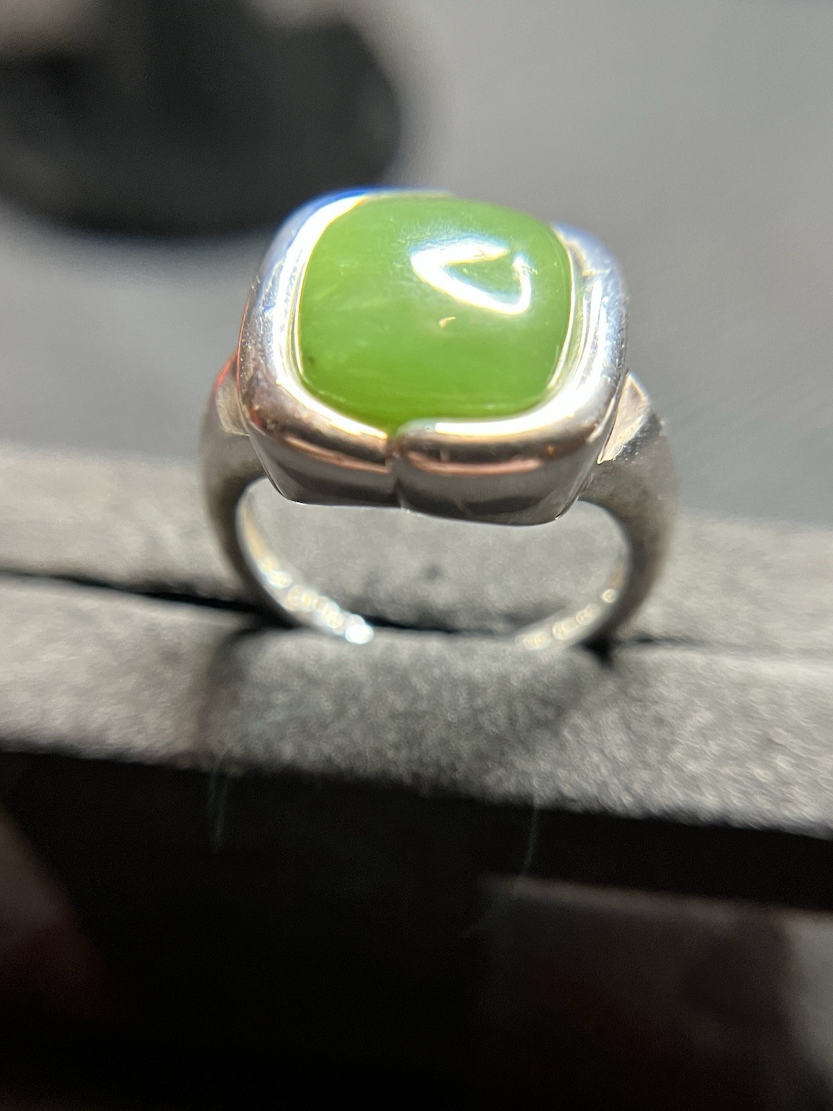 Michelle Albala 925 Sterling Silver Vintage Real Jade Modernist Ring Size 8