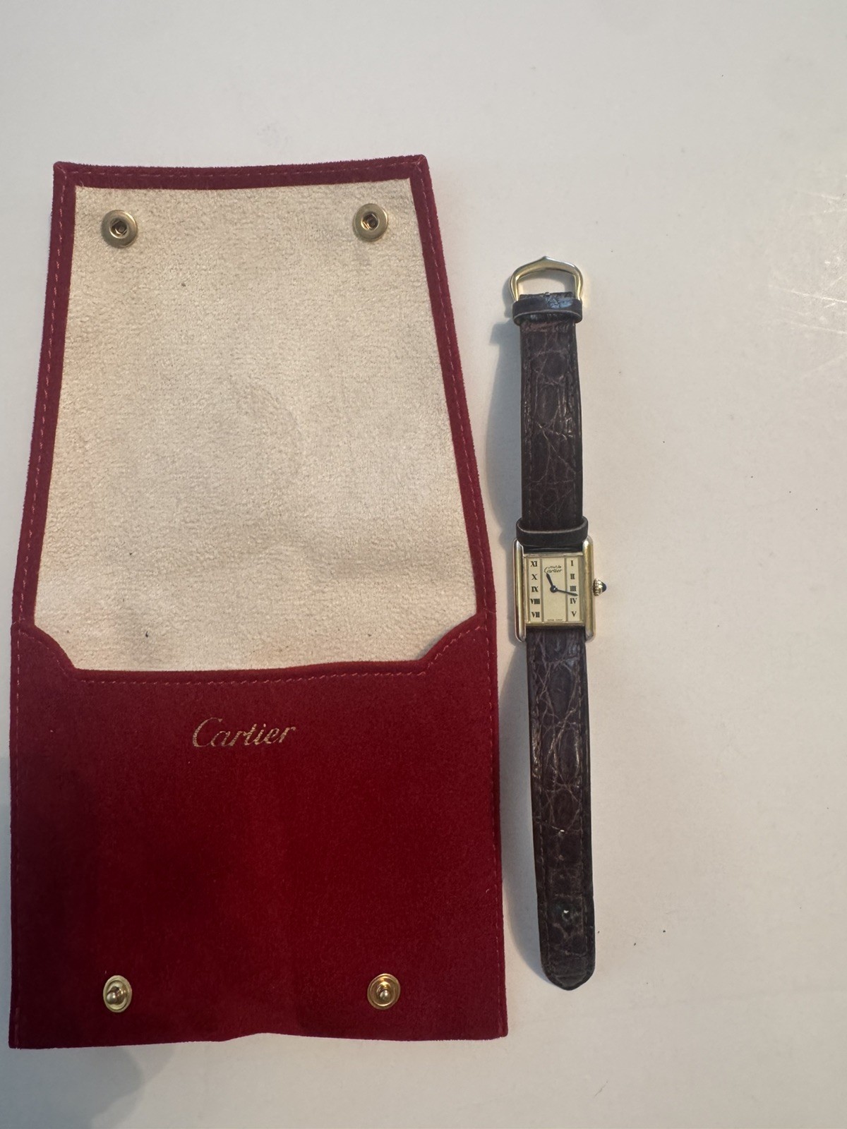 Vintage 1980s Cartier Lady Must de Cartier Tank Vermeil Line Dial Quartz 21mm