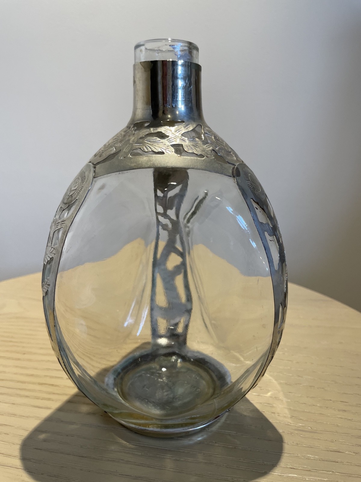 Haig's Pinch Glass Antique Silver Floral Overlay Whiskey Bottle Decanter Vintage