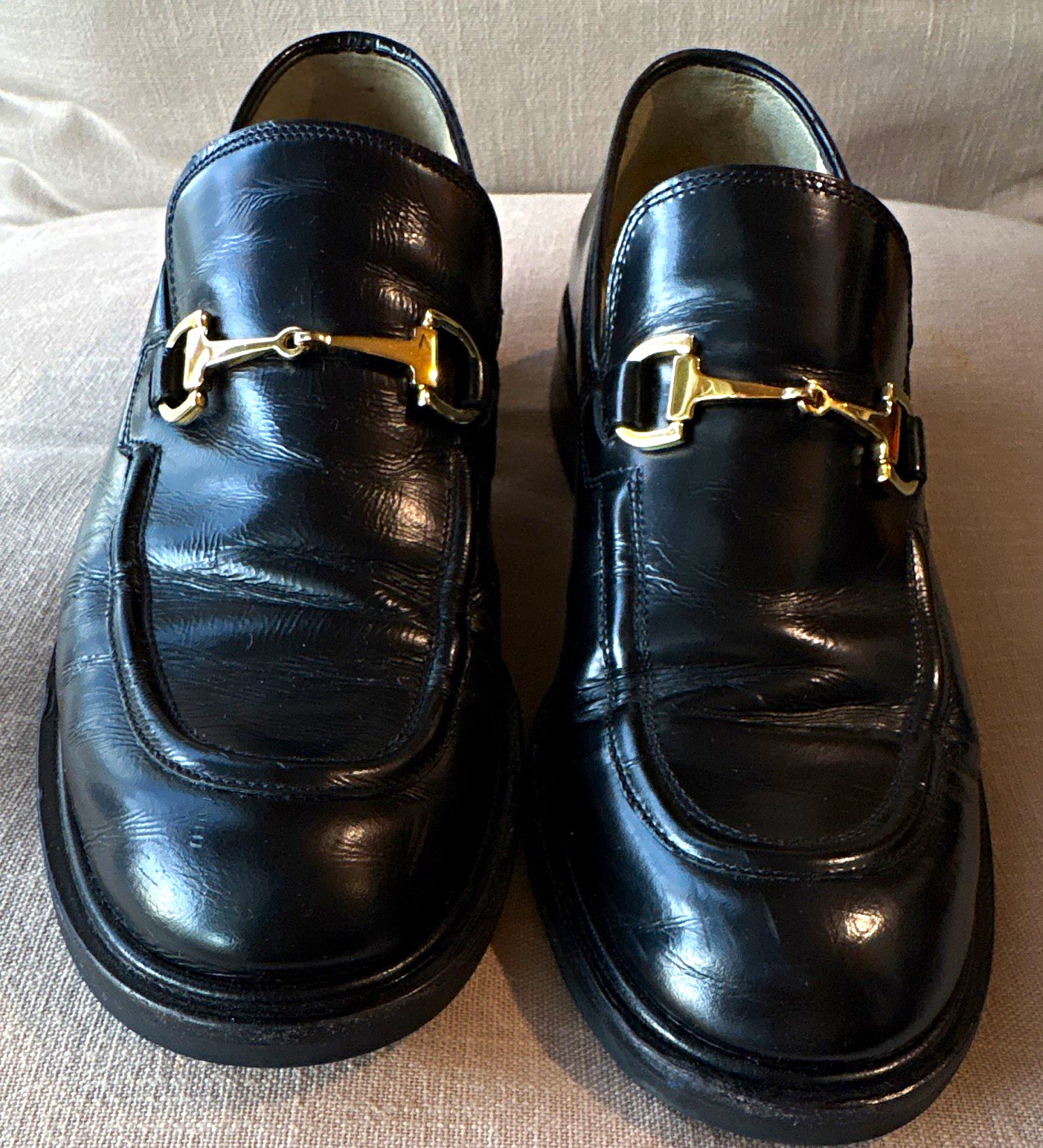 Vintage Gucci Women’s Black Leather Horsebit Loafers Size 8 B Gold 100 0455
