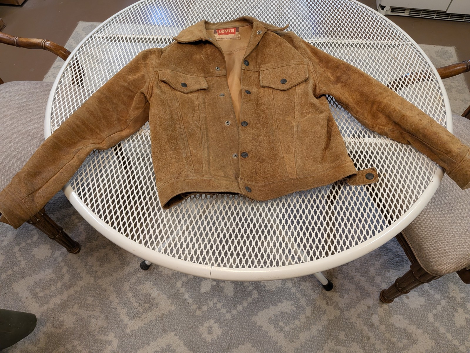 Vintage Levi's Split Cowhide Leather Trucker's Jacket, Natural Suede Leather.