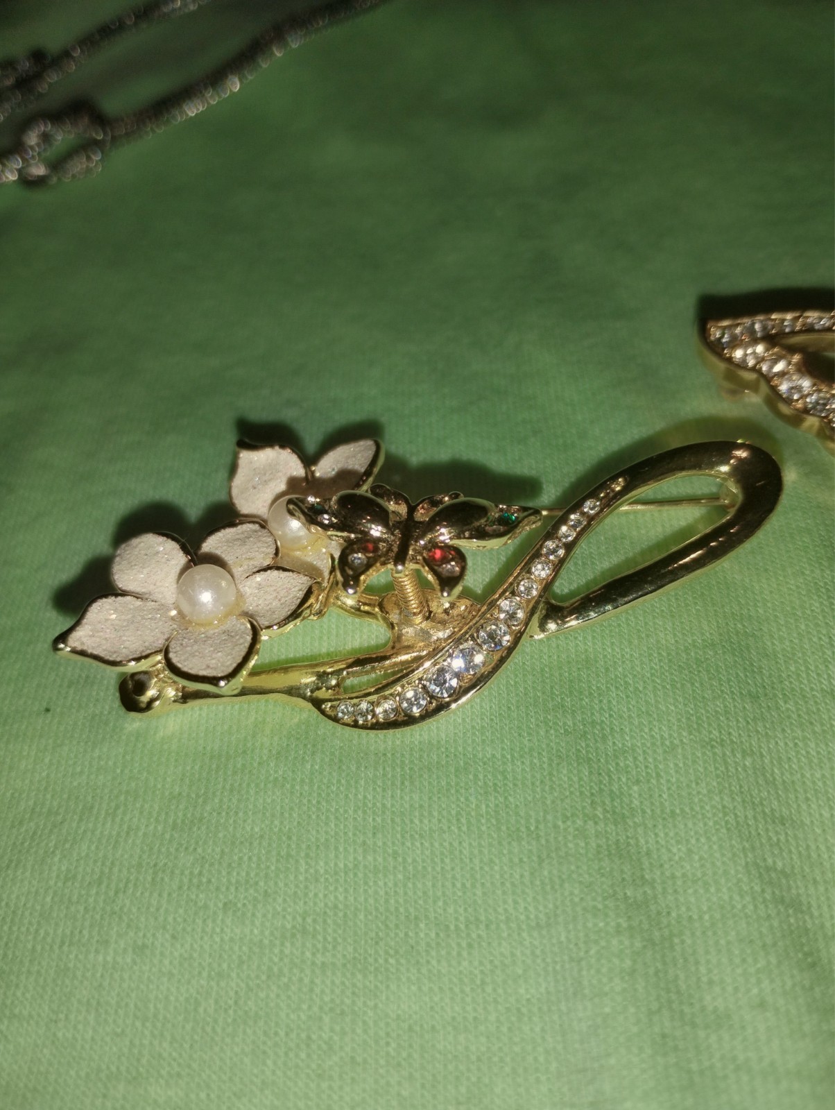 vintage brooches lot, money butterfly, purple flower and white floral