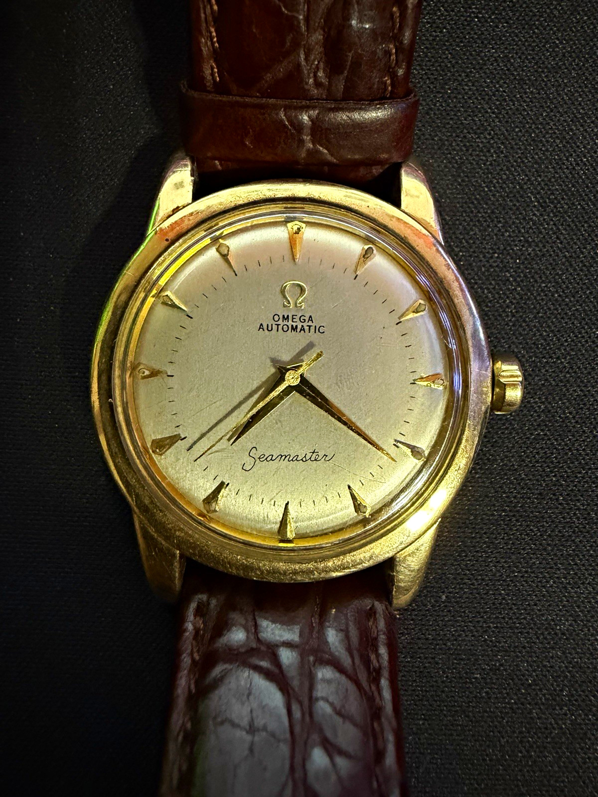 OMEGA Seamaster Vintage Automatic Men's 35mm Gold Case Brown Leather Strap